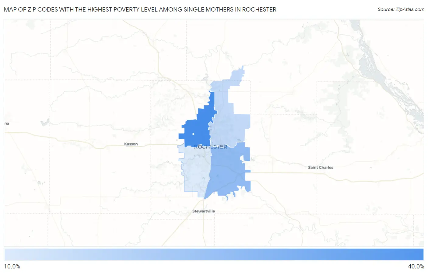 Zip Codes with the Highest Poverty Level Among Single Mothers in Rochester Map