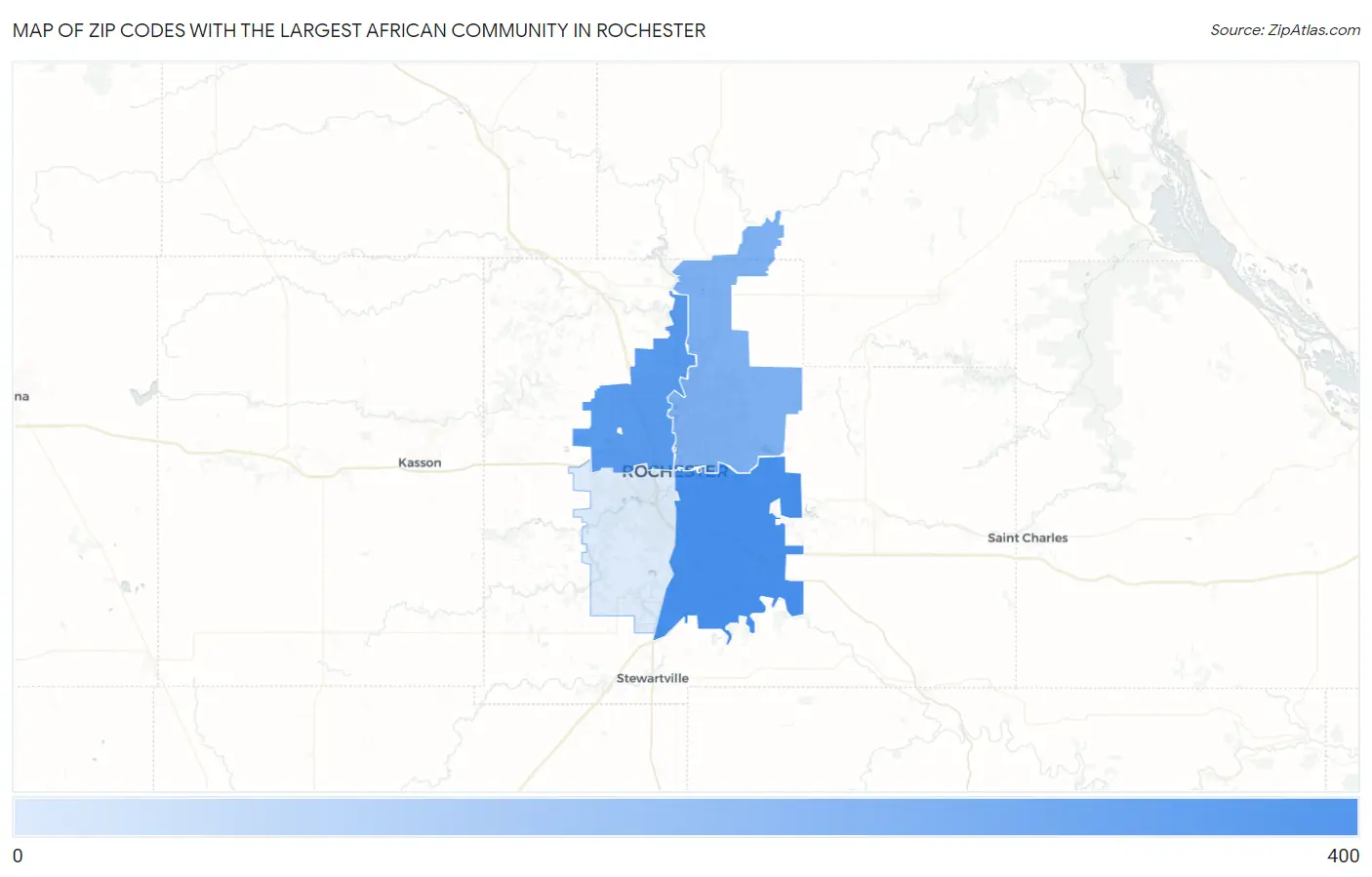 Zip Codes with the Largest African Community in Rochester Map