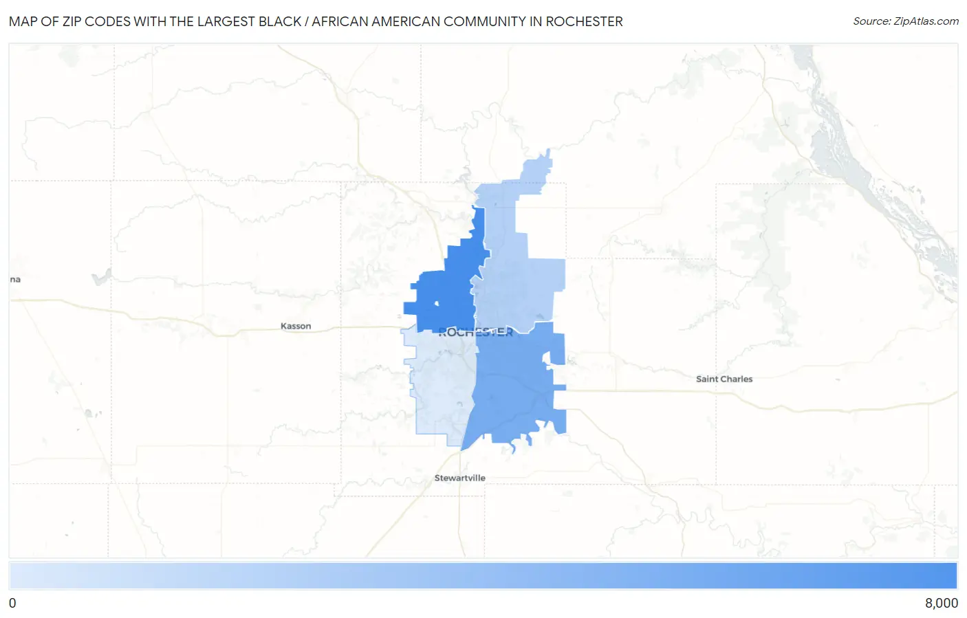 Zip Codes with the Largest Black / African American Community in Rochester Map