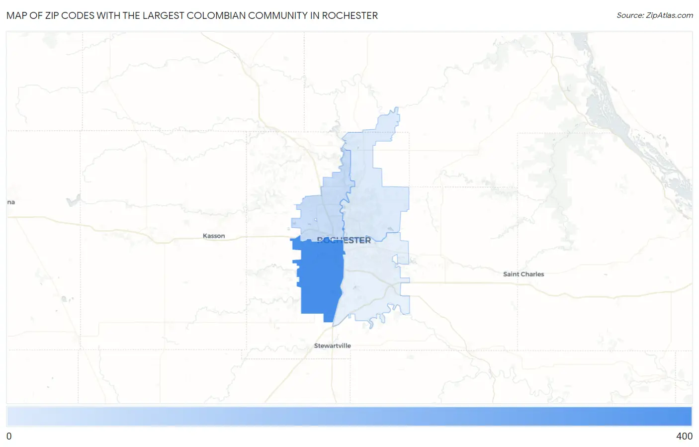 Zip Codes with the Largest Colombian Community in Rochester Map
