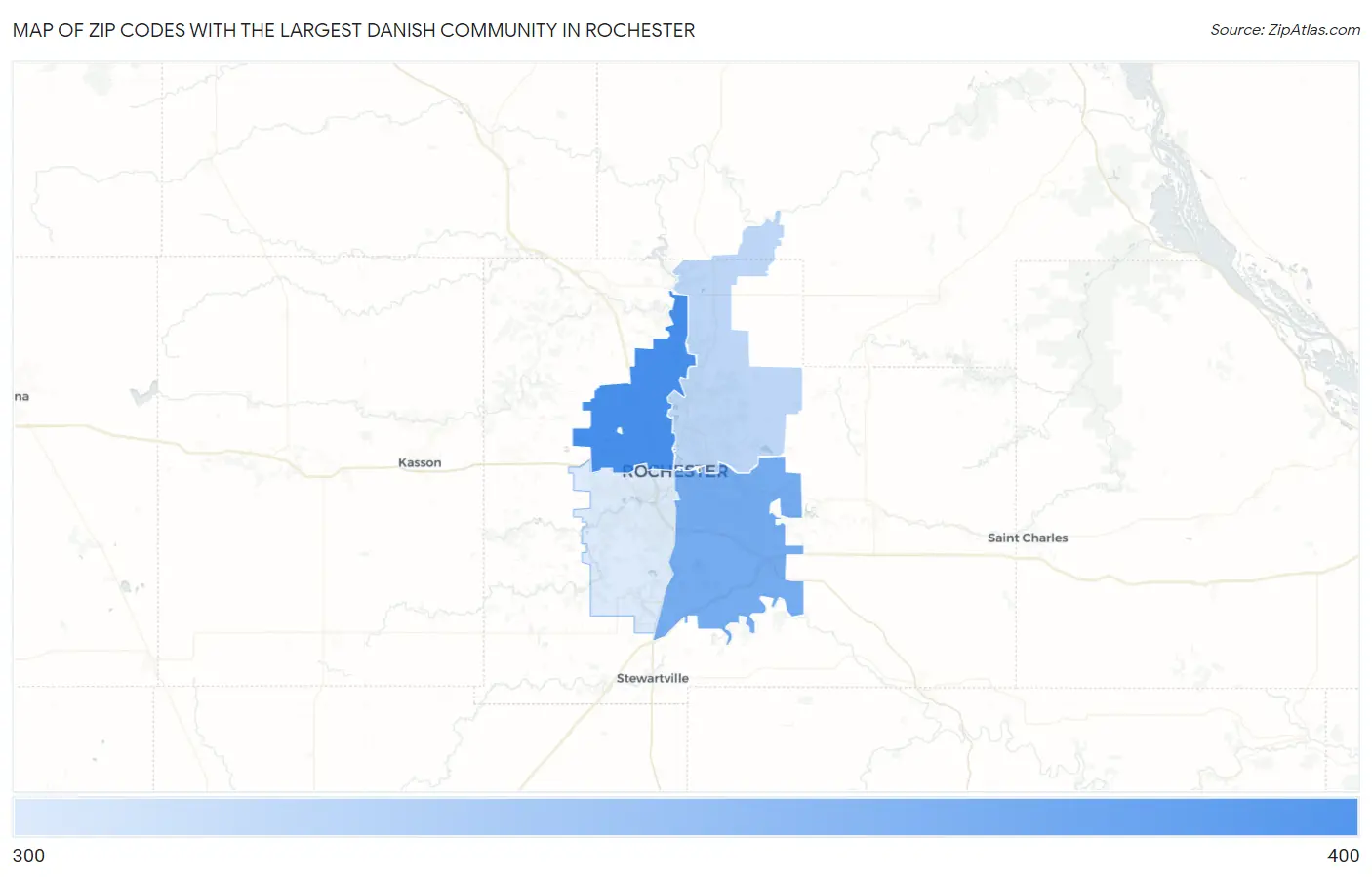 Zip Codes with the Largest Danish Community in Rochester Map