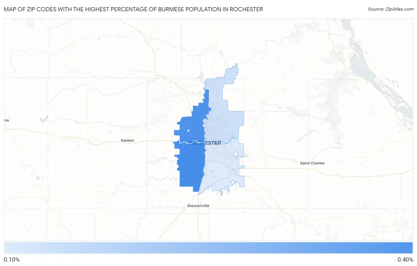 Zip Codes with the Highest Percentage of Burmese Population in Rochester Map