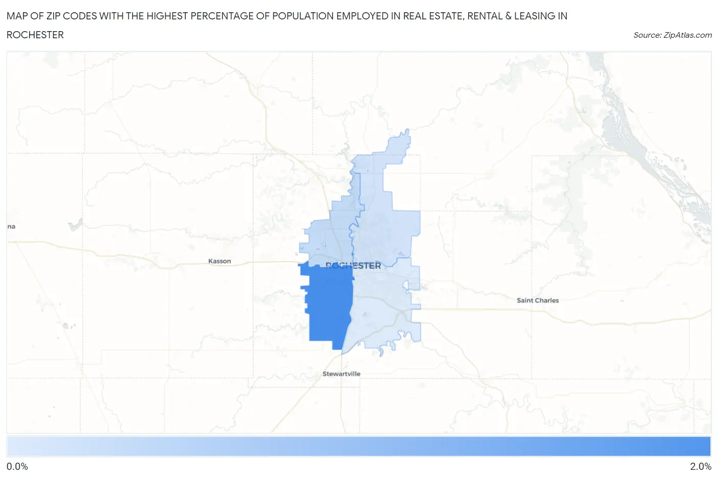 Zip Codes with the Highest Percentage of Population Employed in Real Estate, Rental & Leasing in Rochester Map