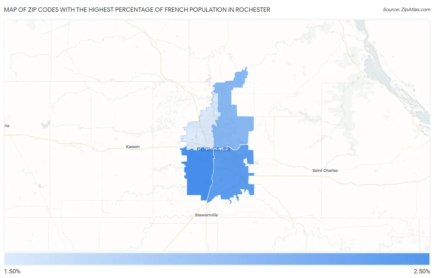 Zip Codes with the Highest Percentage of French Population in Rochester Map