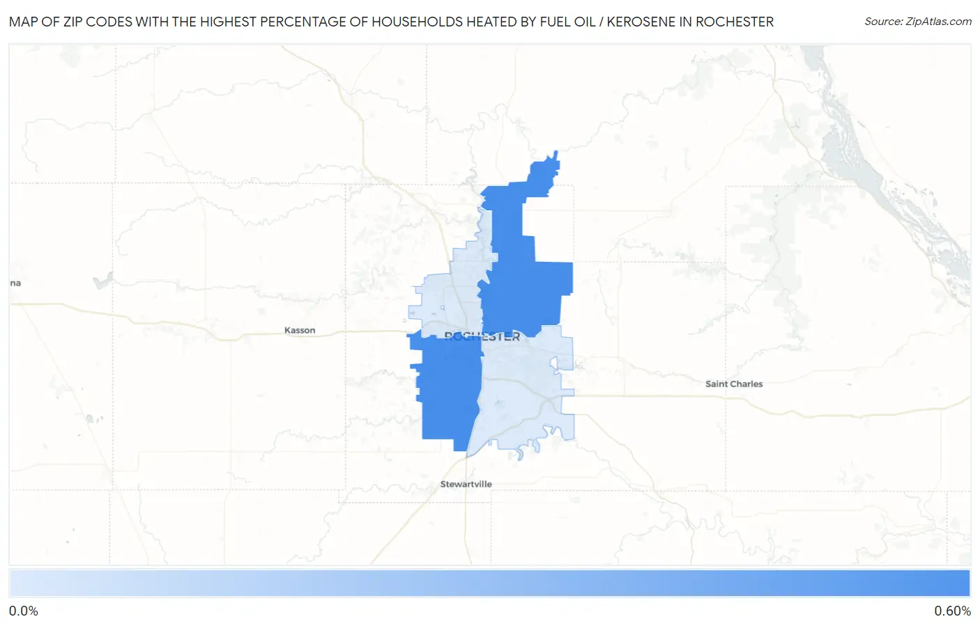 Zip Codes with the Highest Percentage of Households Heated by Fuel Oil / Kerosene in Rochester Map