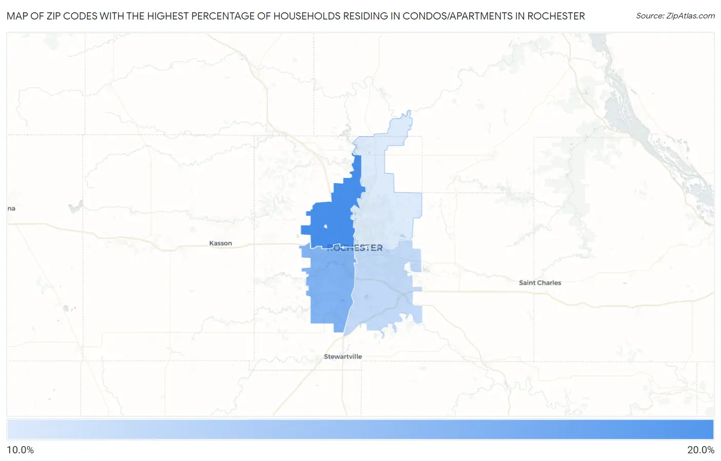 Zip Codes with the Highest Percentage of Households Residing in Condos/Apartments in Rochester Map