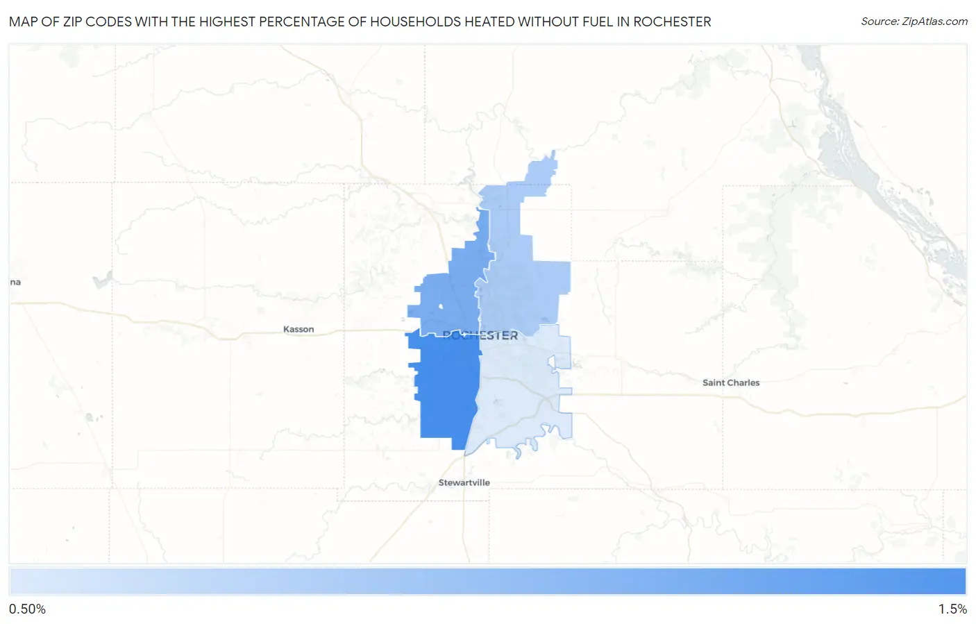 Zip Codes with the Highest Percentage of Households Heated without Fuel in Rochester Map