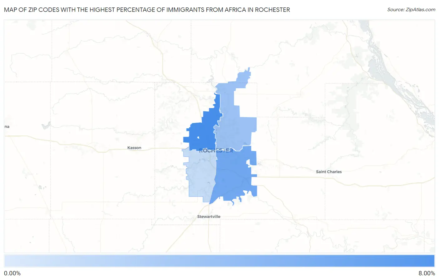 Zip Codes with the Highest Percentage of Immigrants from Africa in Rochester Map