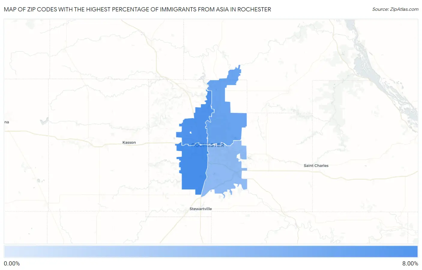 Zip Codes with the Highest Percentage of Immigrants from Asia in Rochester Map