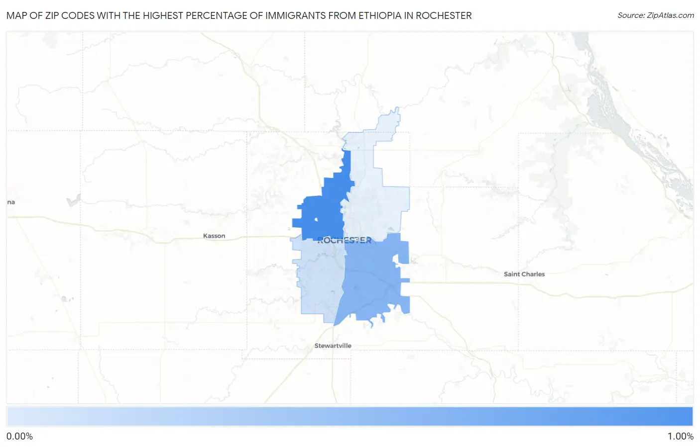 Zip Codes with the Highest Percentage of Immigrants from Ethiopia in Rochester Map