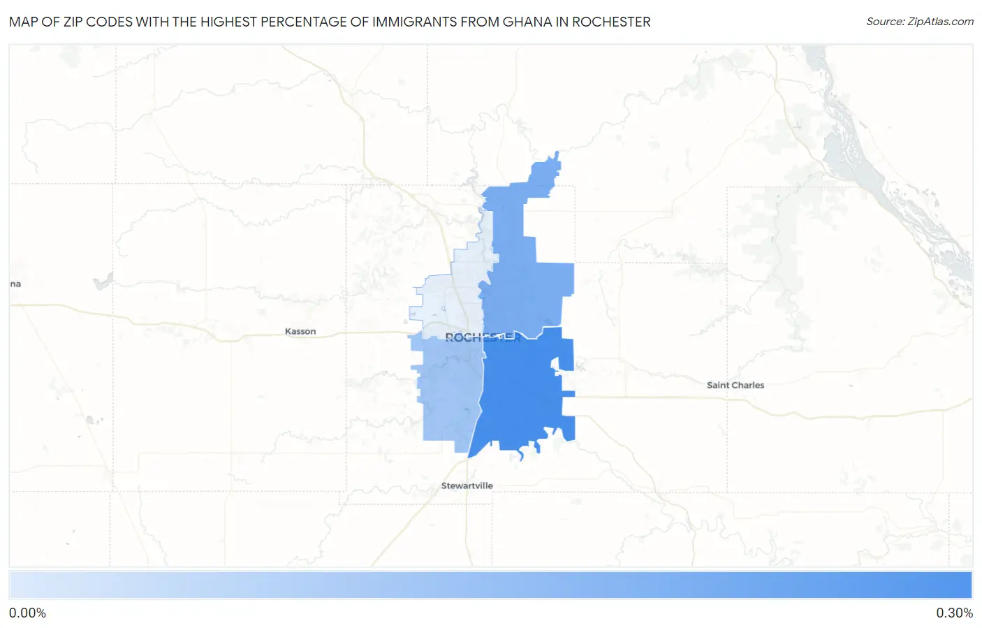 Zip Codes with the Highest Percentage of Immigrants from Ghana in Rochester Map