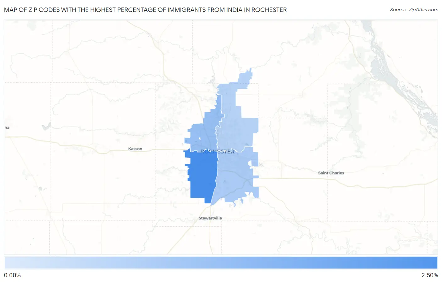 Zip Codes with the Highest Percentage of Immigrants from India in Rochester Map