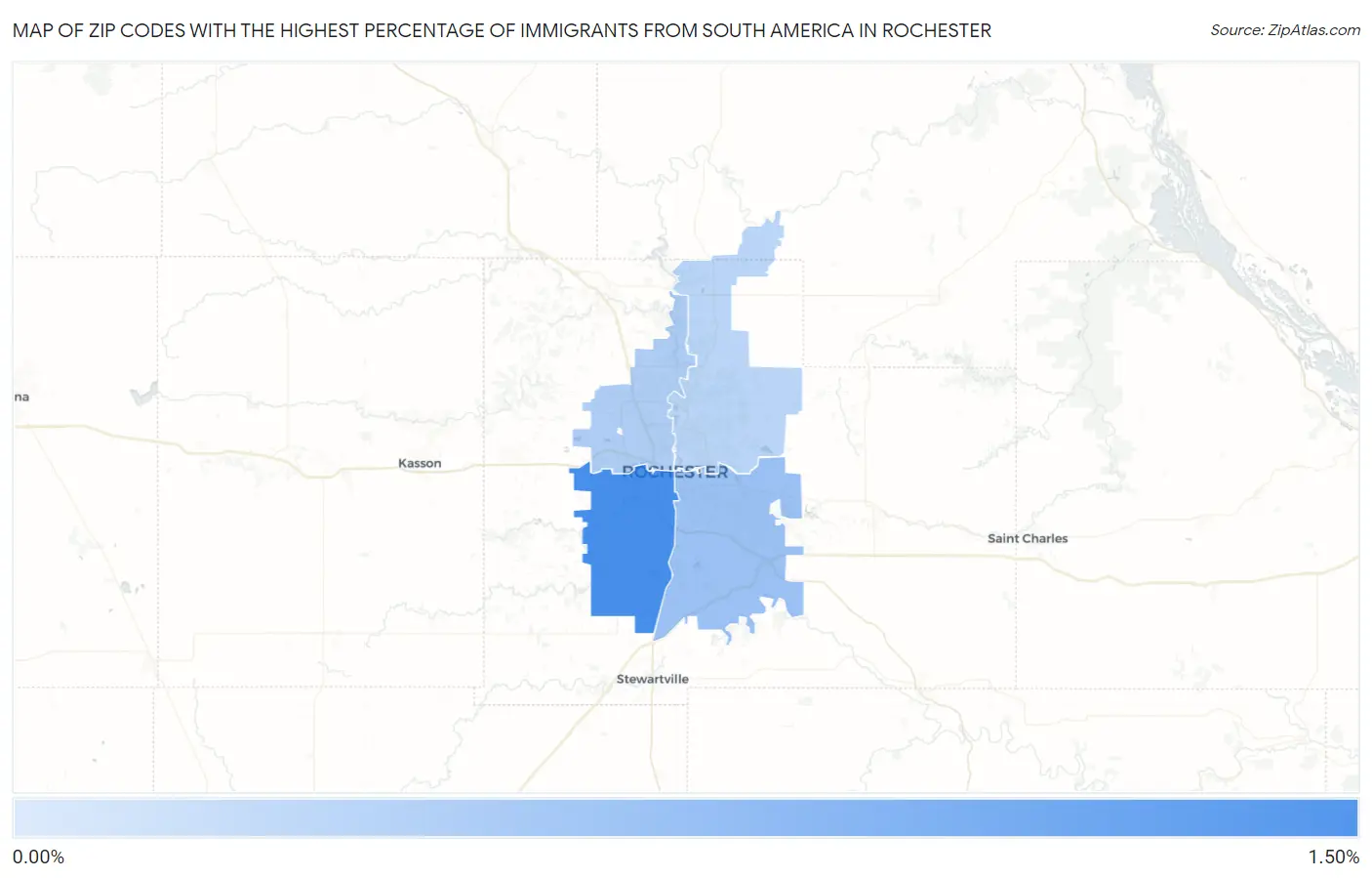 Zip Codes with the Highest Percentage of Immigrants from South America in Rochester Map
