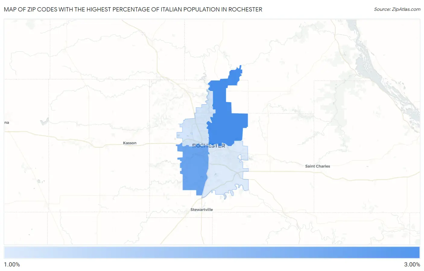 Zip Codes with the Highest Percentage of Italian Population in Rochester Map