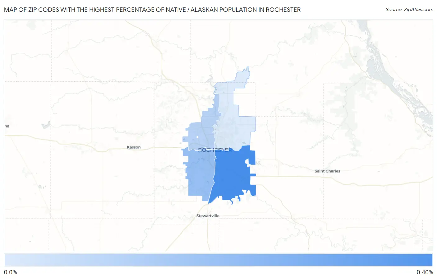 Zip Codes with the Highest Percentage of Native / Alaskan Population in Rochester Map