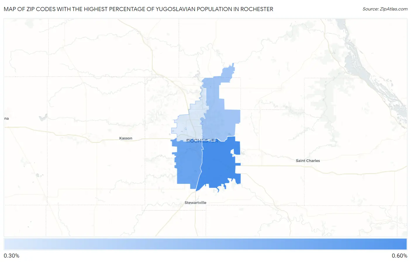 Zip Codes with the Highest Percentage of Yugoslavian Population in Rochester Map