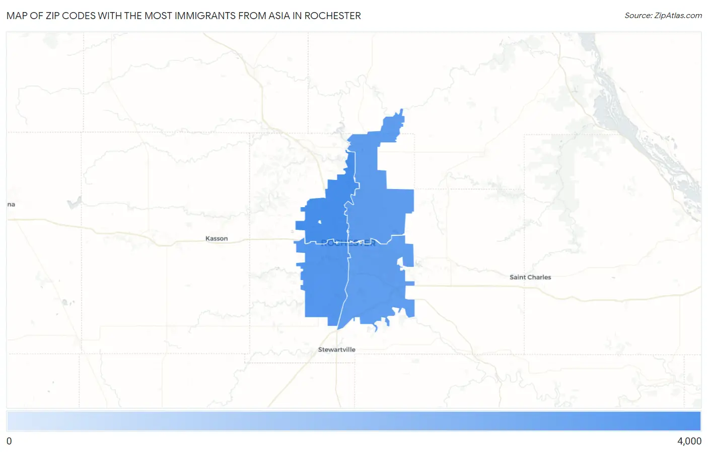 Zip Codes with the Most Immigrants from Asia in Rochester Map