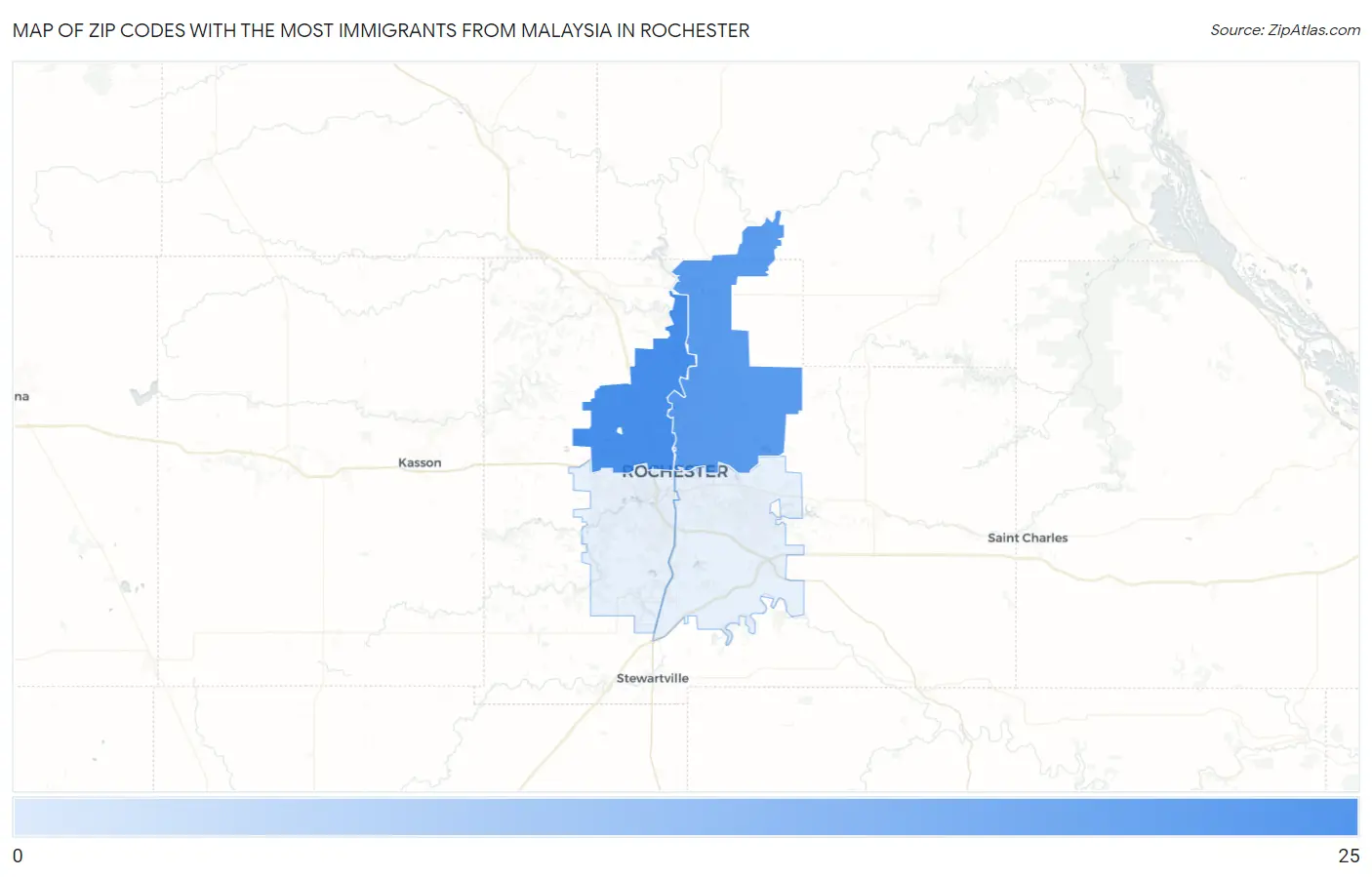 Zip Codes with the Most Immigrants from Malaysia in Rochester Map