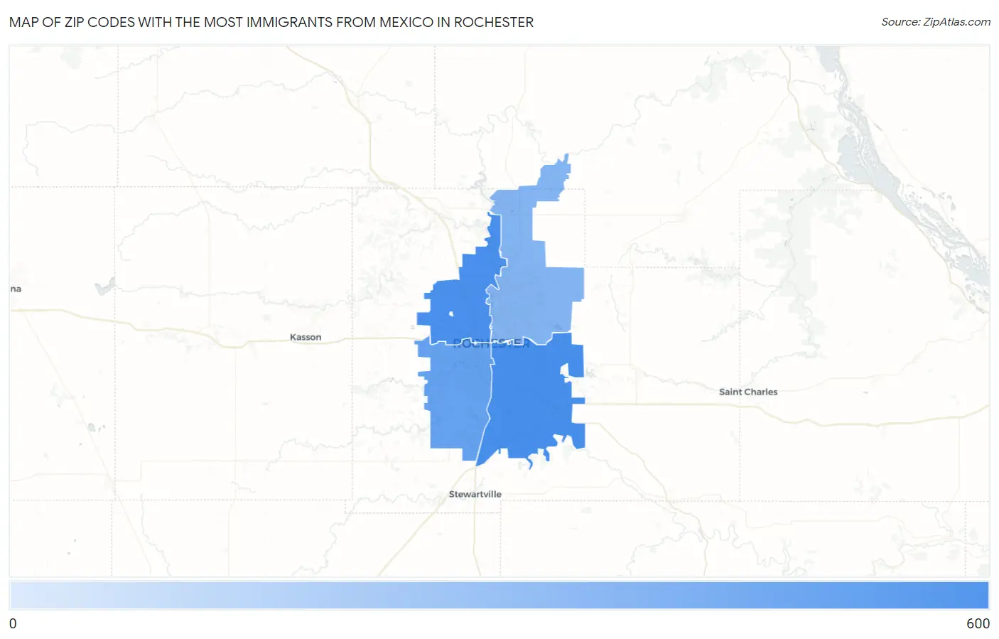 Zip Codes with the Most Immigrants from Mexico in Rochester Map