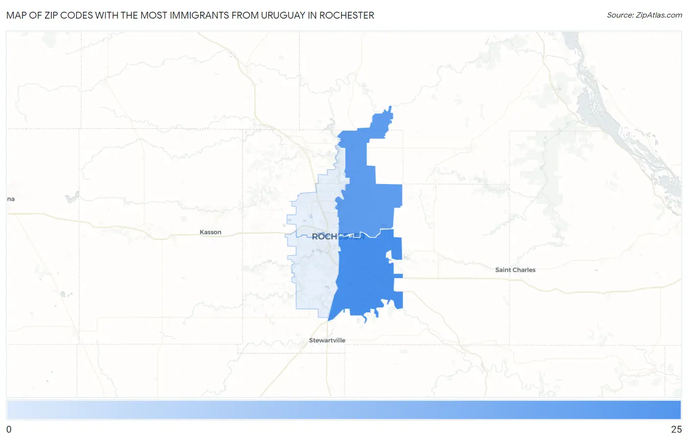 Zip Codes with the Most Immigrants from Uruguay in Rochester Map