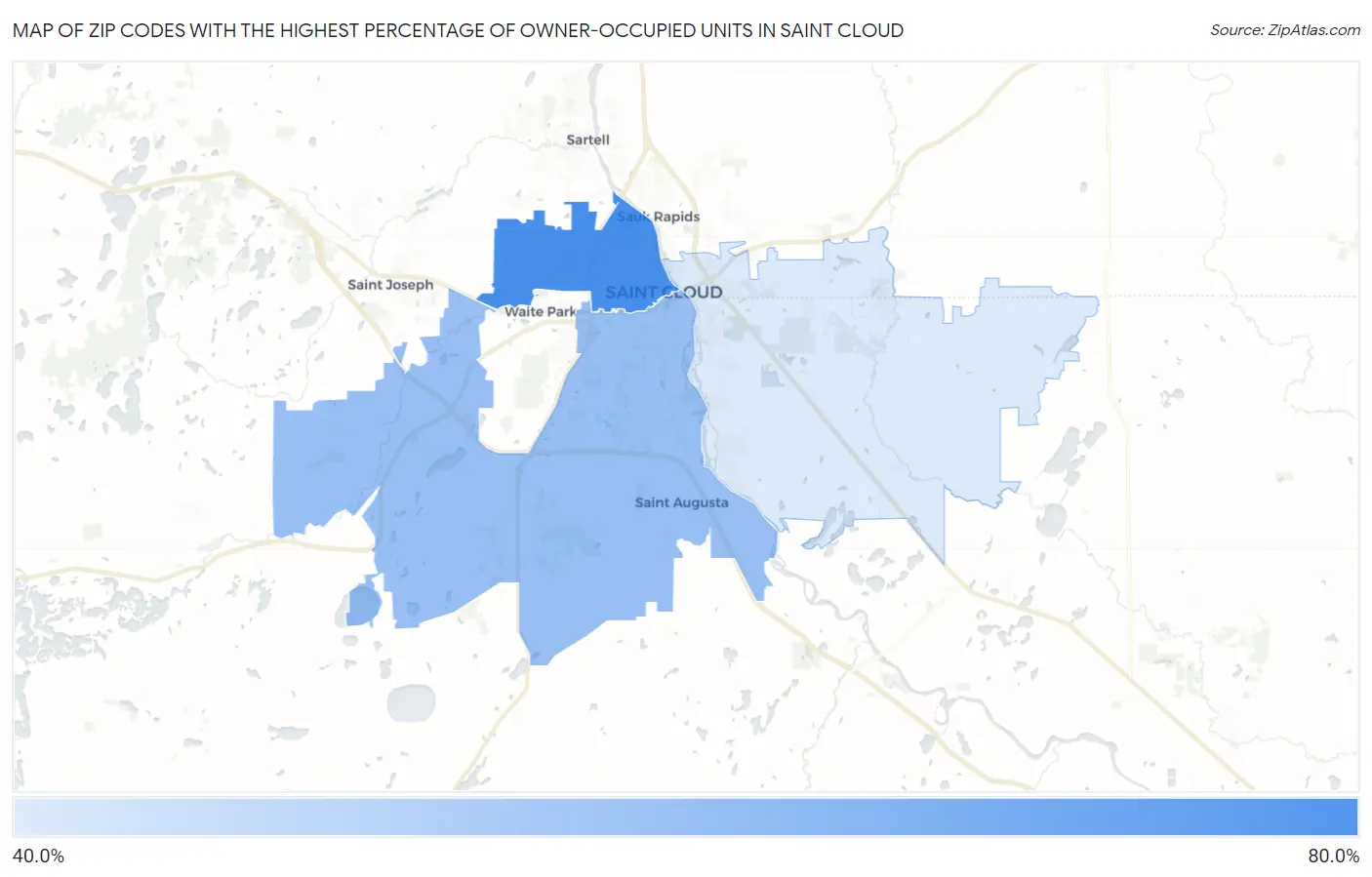 Zip Codes with the Highest Percentage of Owner-Occupied Units in Saint Cloud Map