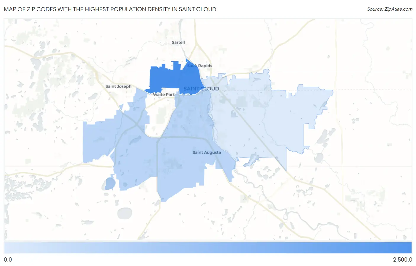 Zip Codes with the Highest Population Density in Saint Cloud Map