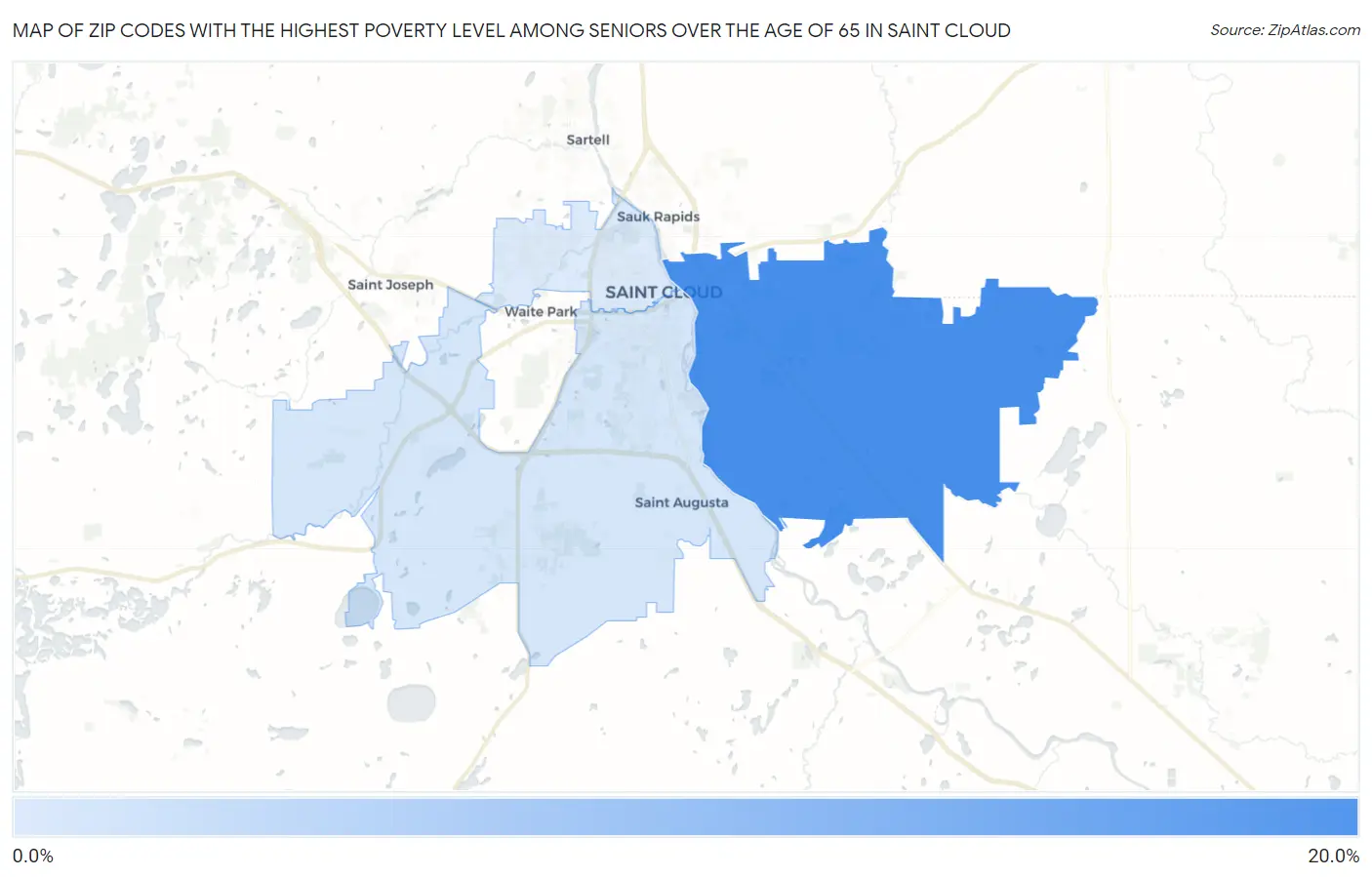Zip Codes with the Highest Poverty Level Among Seniors Over the Age of 65 in Saint Cloud Map