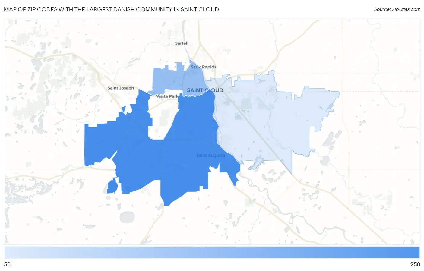 Zip Codes with the Largest Danish Community in Saint Cloud Map