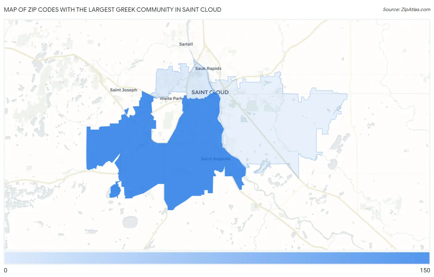 Zip Codes with the Largest Greek Community in Saint Cloud Map