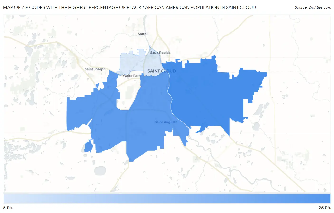 Zip Codes with the Highest Percentage of Black / African American Population in Saint Cloud Map