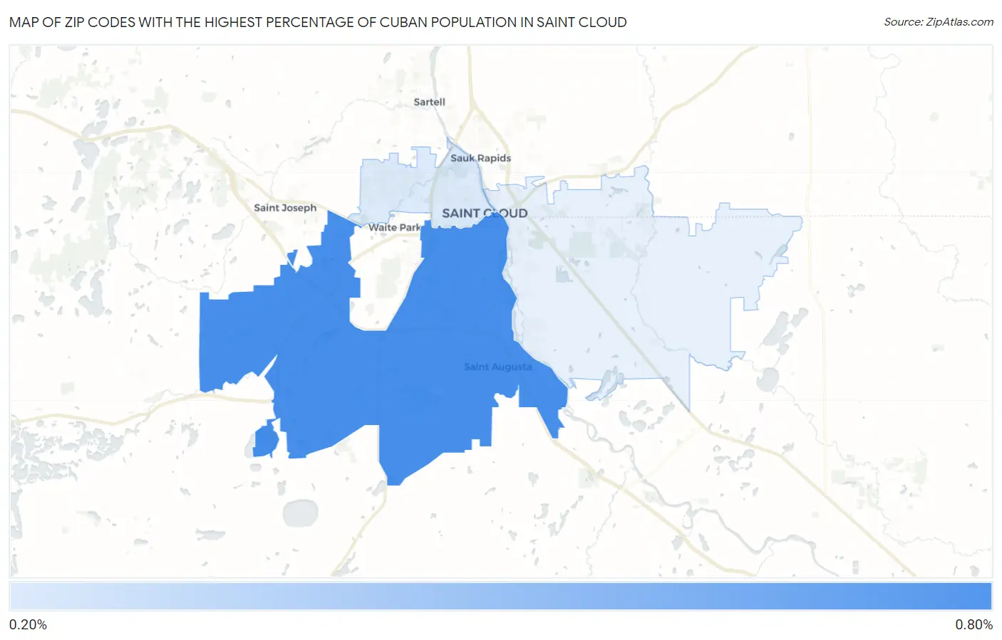 Zip Codes with the Highest Percentage of Cuban Population in Saint Cloud Map