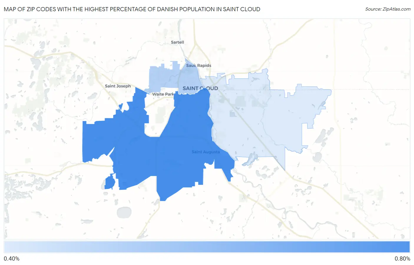 Zip Codes with the Highest Percentage of Danish Population in Saint Cloud Map