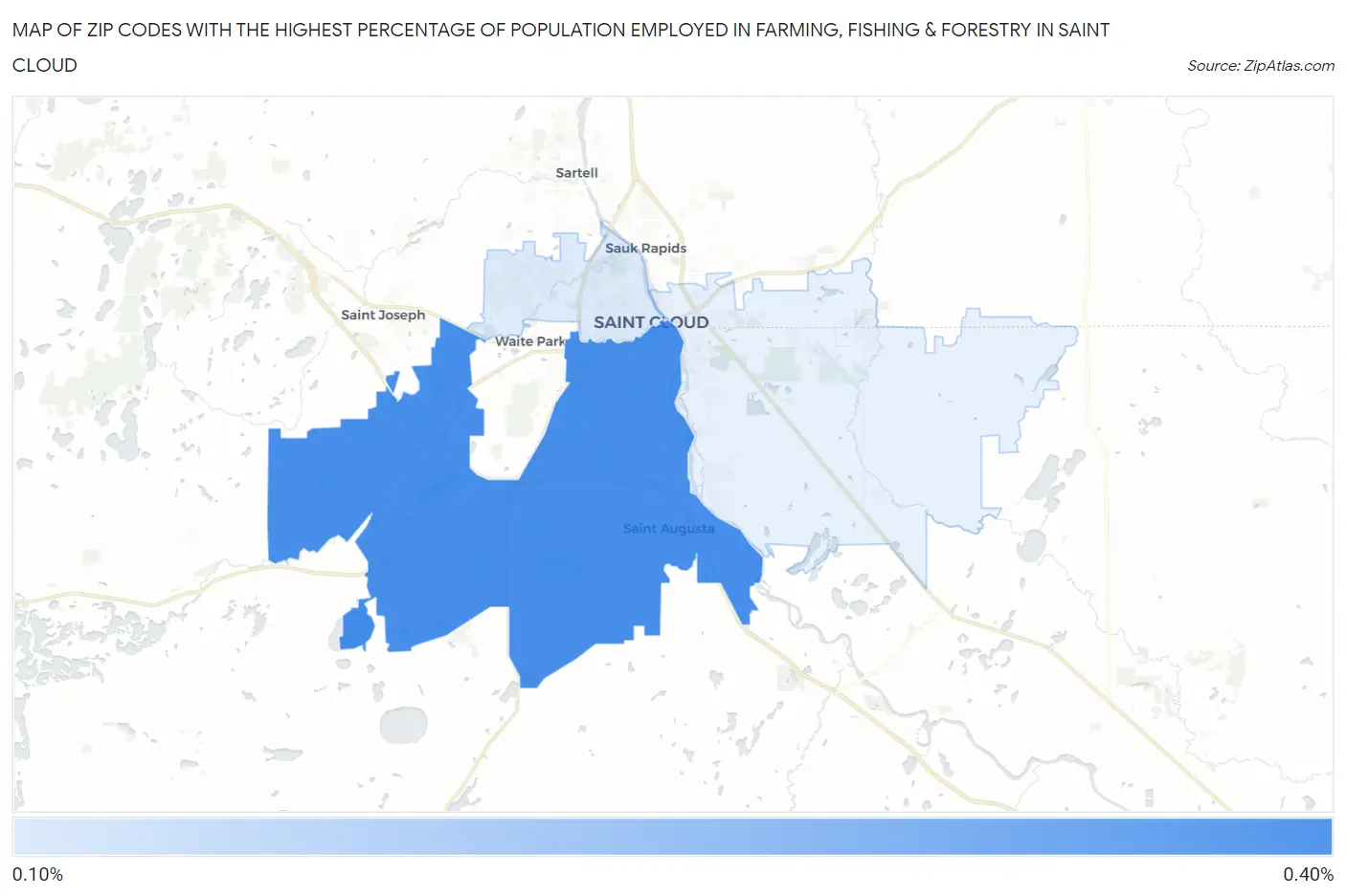 Zip Codes with the Highest Percentage of Population Employed in Farming, Fishing & Forestry in Saint Cloud Map