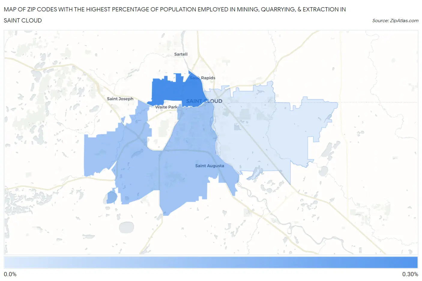 Zip Codes with the Highest Percentage of Population Employed in Mining, Quarrying, & Extraction in Saint Cloud Map