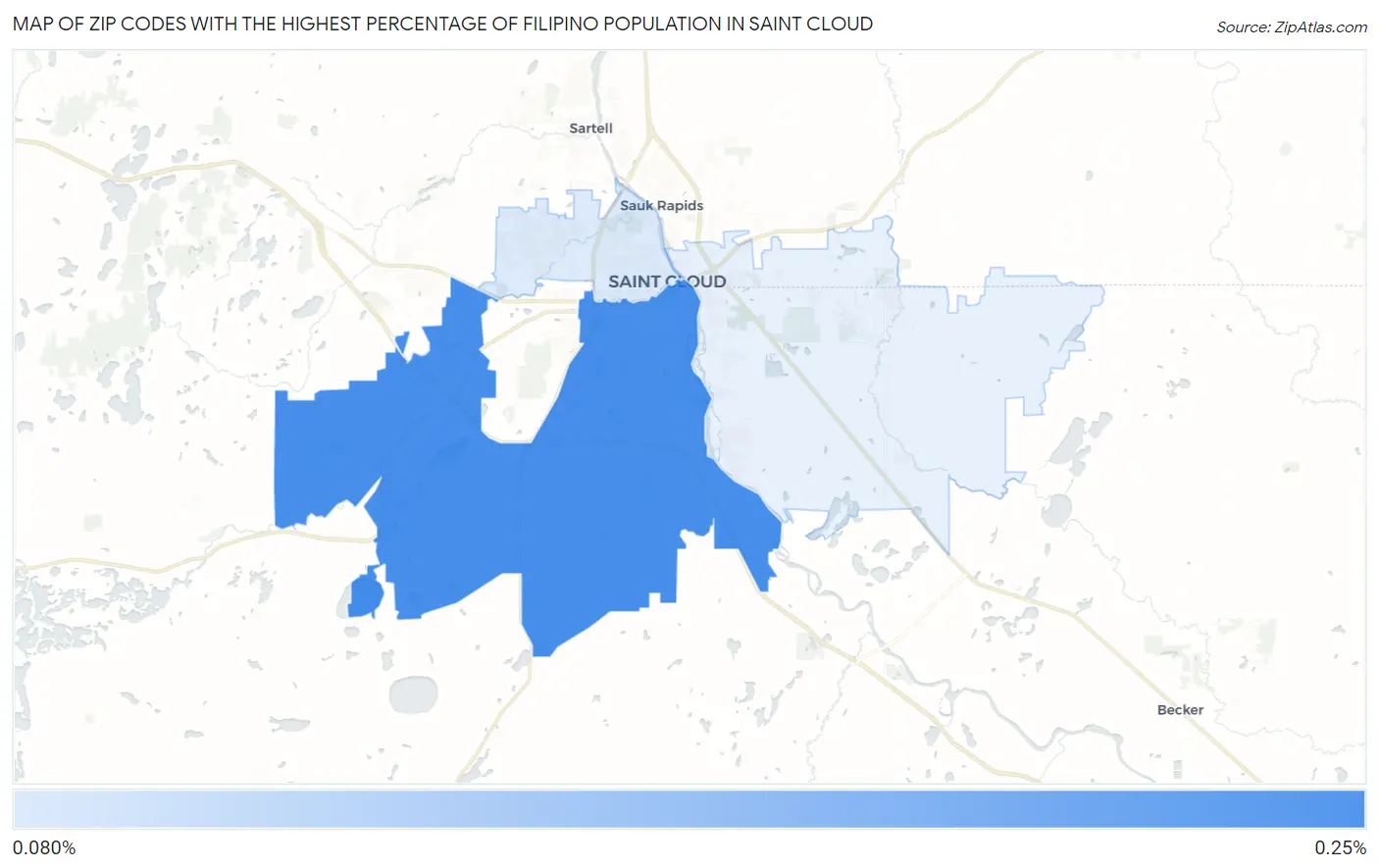 Zip Codes with the Highest Percentage of Filipino Population in Saint Cloud Map
