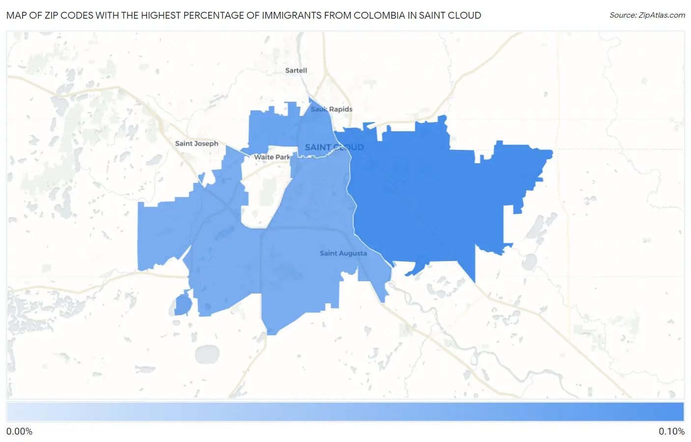 Zip Codes with the Highest Percentage of Immigrants from Colombia in Saint Cloud Map