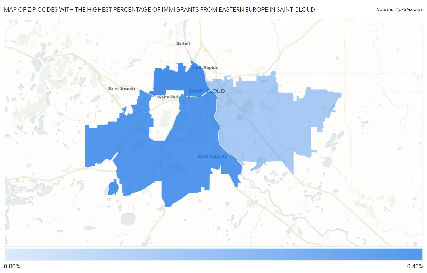 Zip Codes with the Highest Percentage of Immigrants from Eastern Europe in Saint Cloud Map