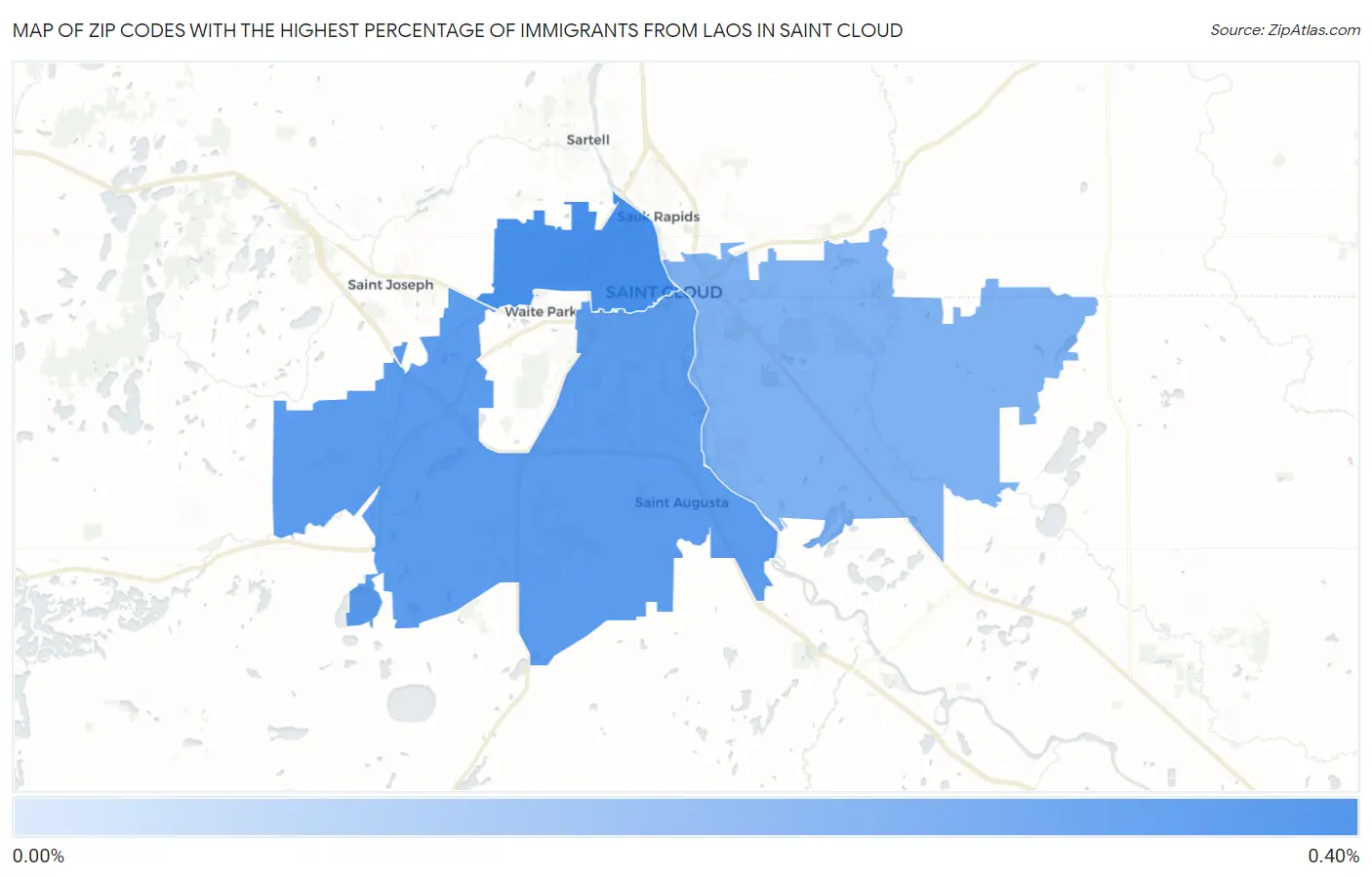 Zip Codes with the Highest Percentage of Immigrants from Laos in Saint Cloud Map