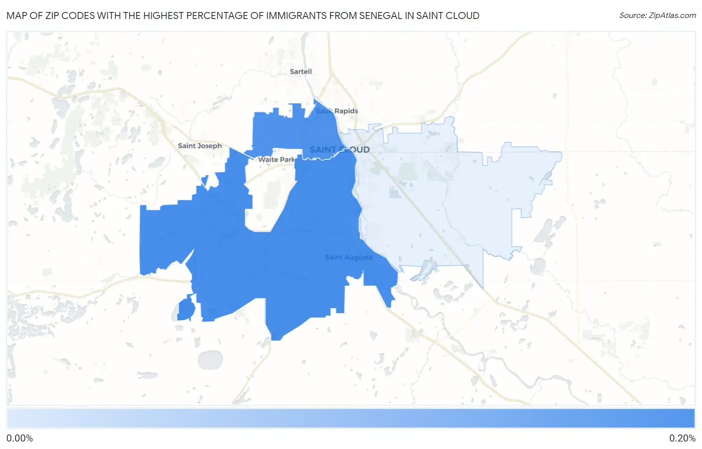 Zip Codes with the Highest Percentage of Immigrants from Senegal in Saint Cloud Map