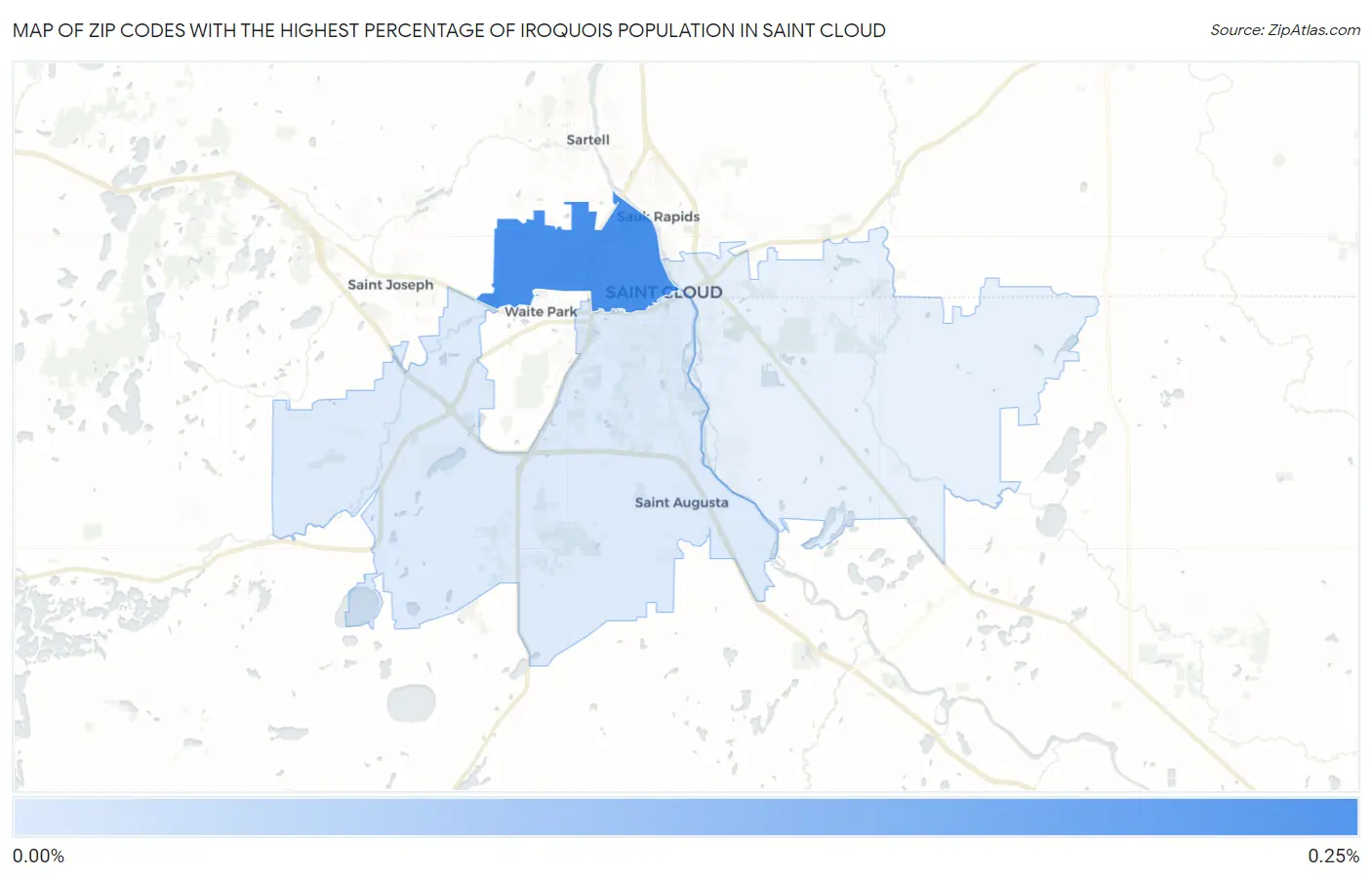 Zip Codes with the Highest Percentage of Iroquois Population in Saint Cloud Map