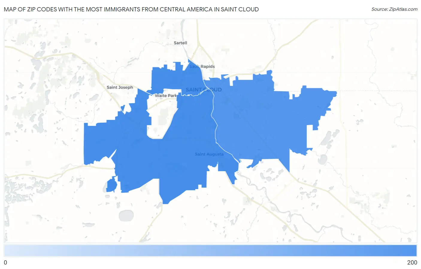 Zip Codes with the Most Immigrants from Central America in Saint Cloud Map