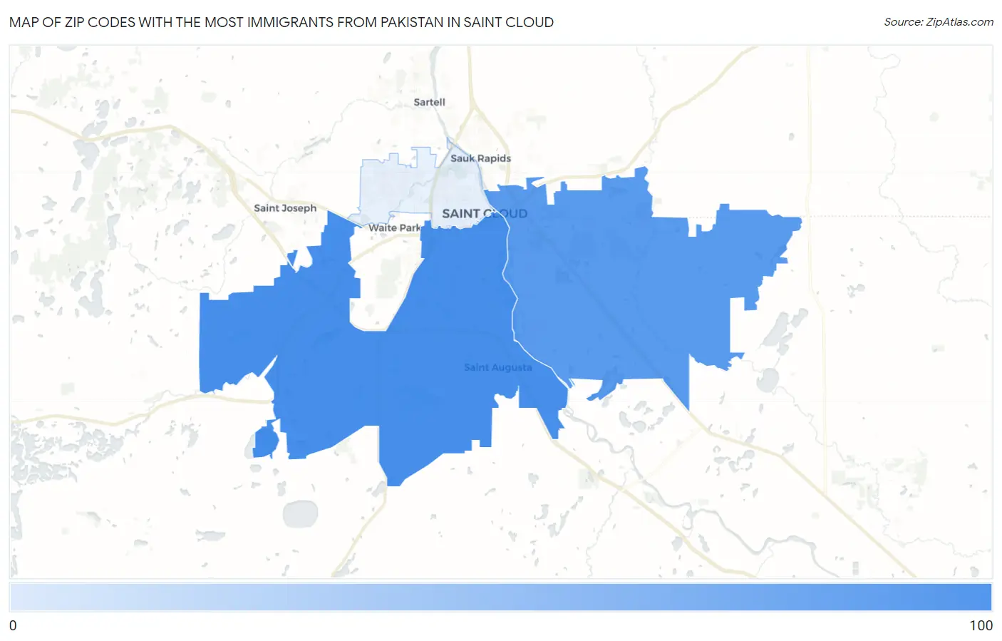 Zip Codes with the Most Immigrants from Pakistan in Saint Cloud Map
