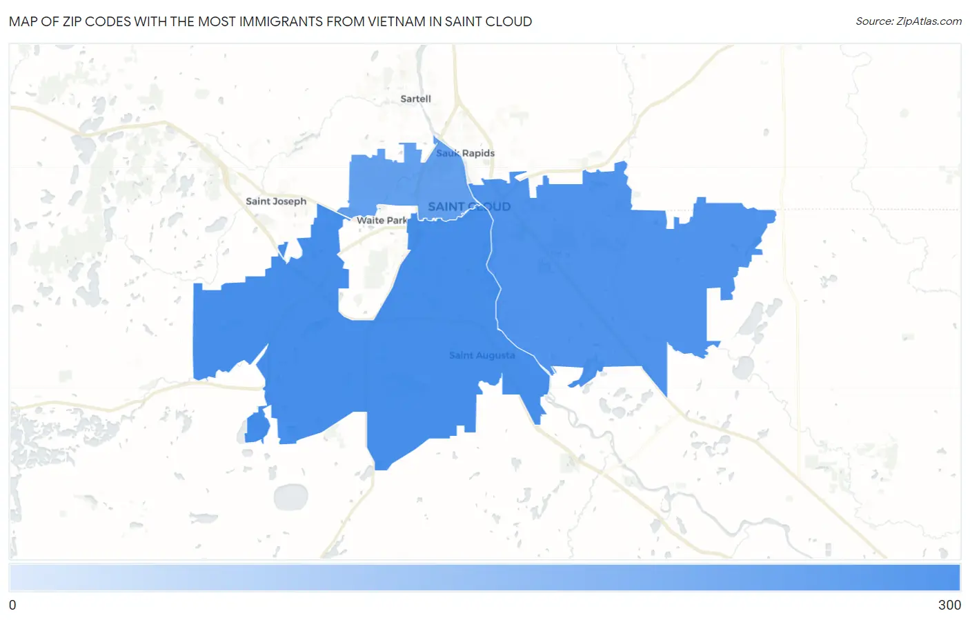 Zip Codes with the Most Immigrants from Vietnam in Saint Cloud Map