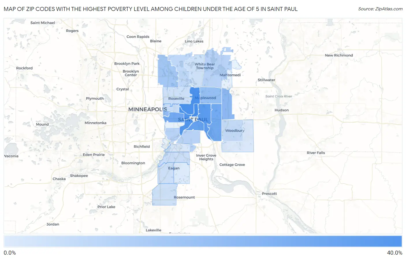 Zip Codes with the Highest Poverty Level Among Children Under the Age of 5 in Saint Paul Map