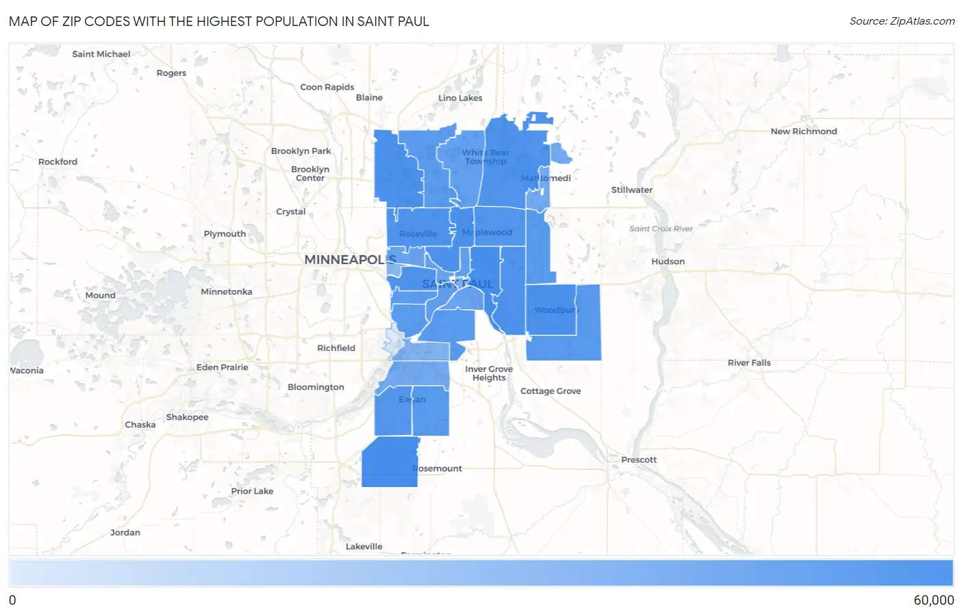 Zip Codes with the Highest Population in Saint Paul Map