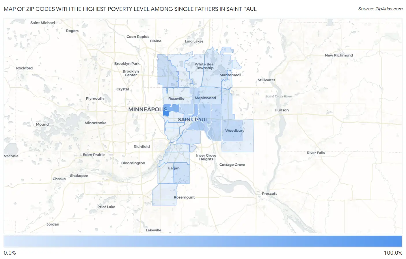 Zip Codes with the Highest Poverty Level Among Single Fathers in Saint Paul Map