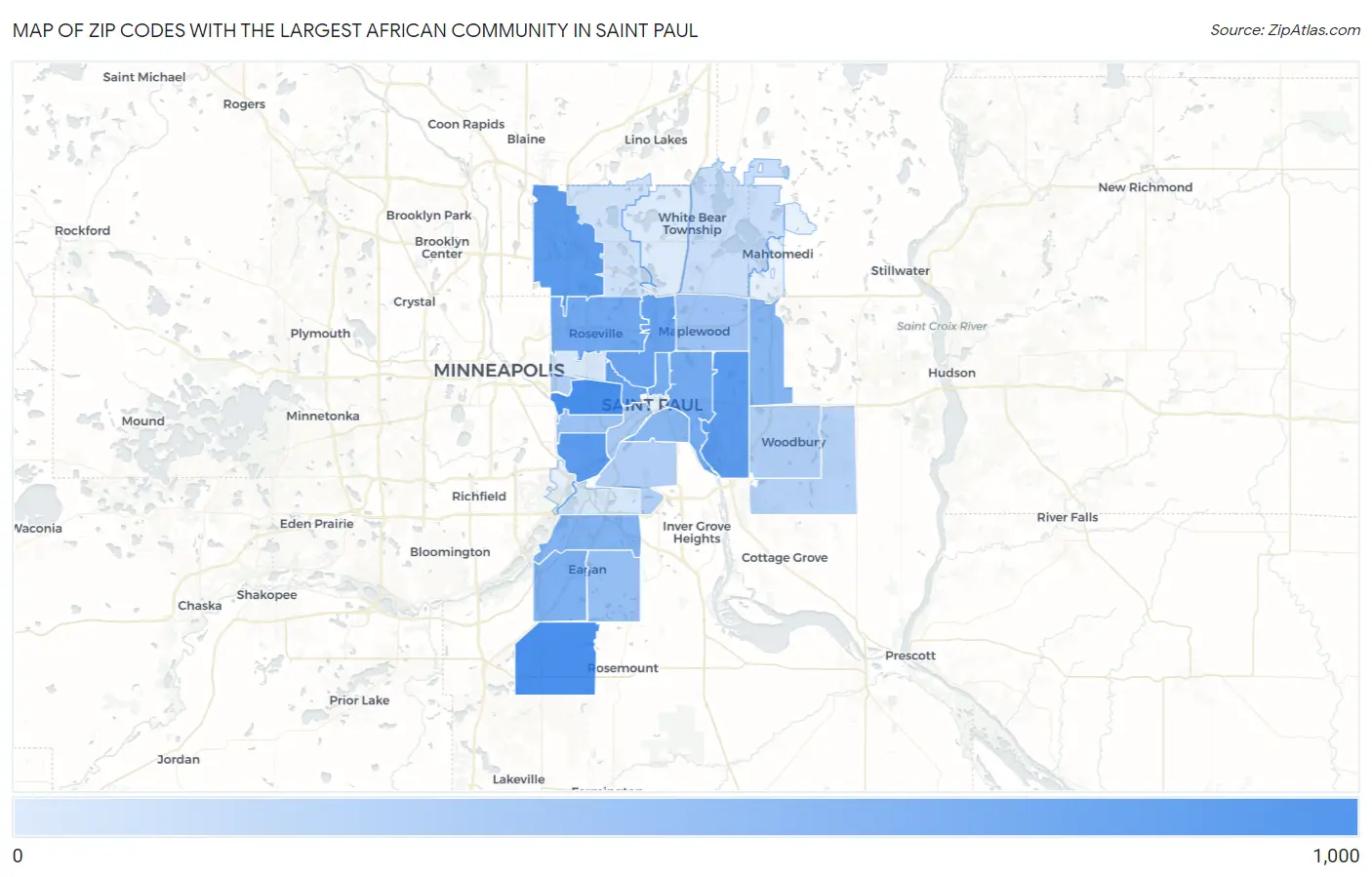 Zip Codes with the Largest African Community in Saint Paul Map