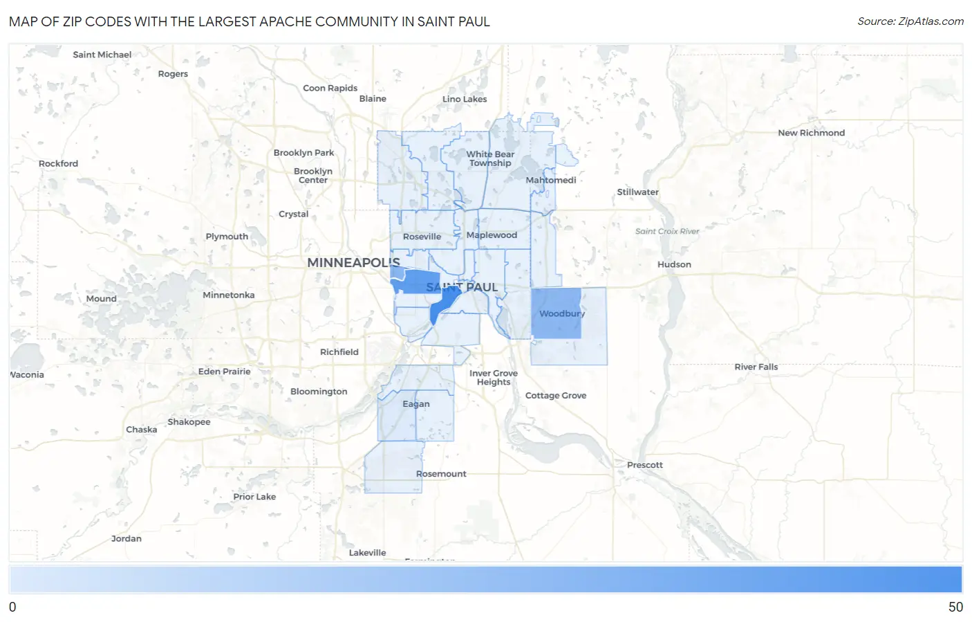 Zip Codes with the Largest Apache Community in Saint Paul Map