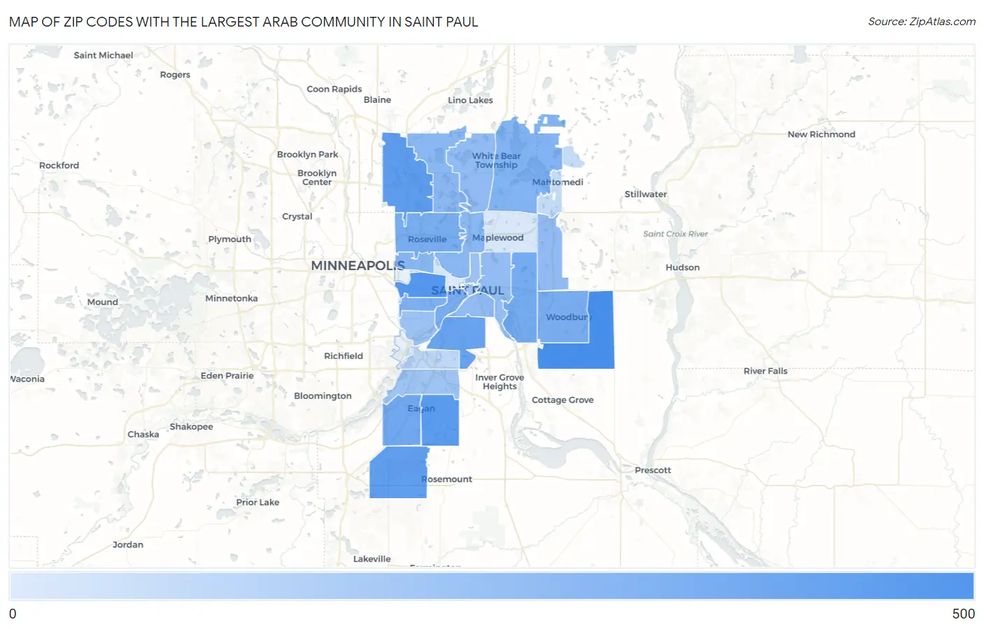 Zip Codes with the Largest Arab Community in Saint Paul Map