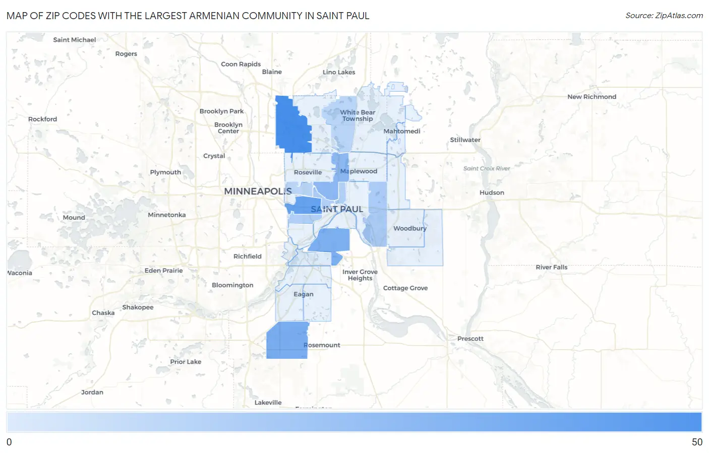 Zip Codes with the Largest Armenian Community in Saint Paul Map